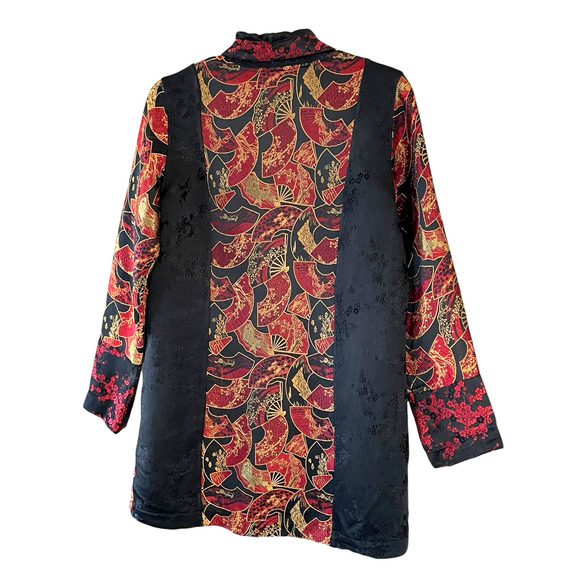 CITRON SANTA MONICA Women's Size Small Black Red Gold Silk Blend Brocade Jacket - Picture 7 of 8